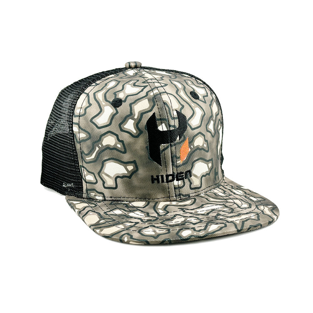 Arid Exile Camo™/Black Mesh Flatbill Snap Back Hat – Hiden