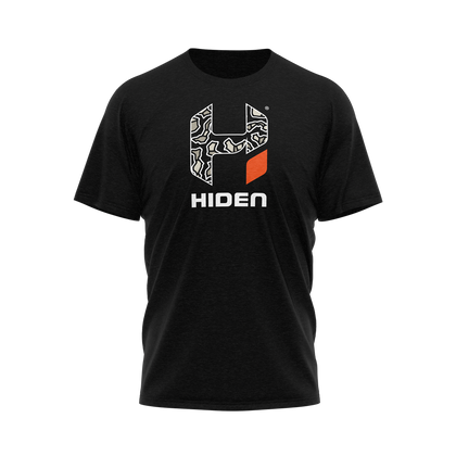 Hiden Exile Camo Logo Black T-Shirt 50/50 Blend