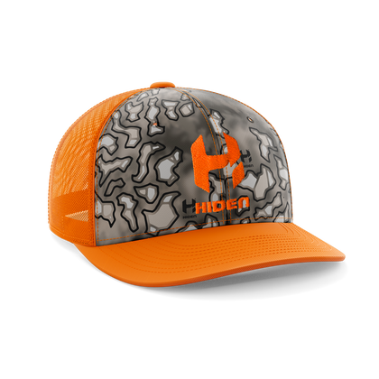 Hiden® Orange/Arid Exile Camo™ Curved Snap Back Hat