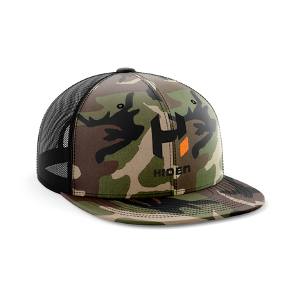 Hiden Black/Woodland Camo Snap Back Flat Bill Hat
