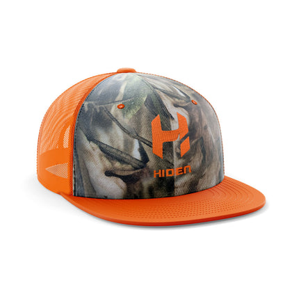 Hiden Blaze Orange/Hybricam Flat Bill Snap Back Hunting Hat