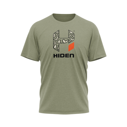 Hiden Exile Camo Logo Olive T-Shirt 50/50 Blend